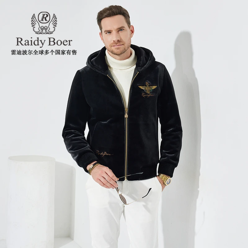 【金丝绒】雷迪波尔休闲户外男装刺绣双头鹰厚款保暖夹克外套男3043