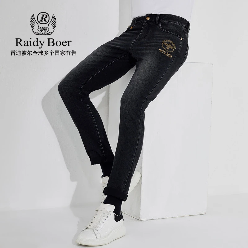 【飞鹰图案】Raidy Boer/雷迪波尔男秋新烫钻刺绣修身牛仔裤6040