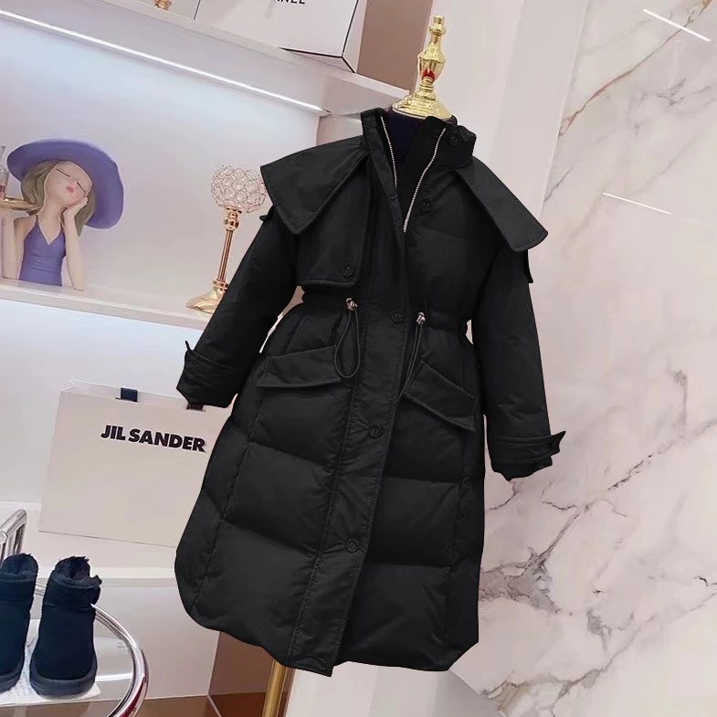 女童羽绒服儿童韩版洋气中大童冬季2025新款中长款加厚收腰外套潮