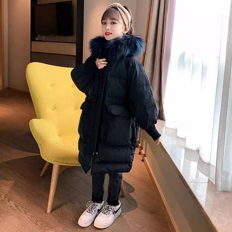 女童羽绒服冬季2025儿童新款洋气加厚中大童连帽中长款冬装外套潮