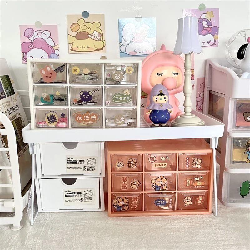 桌面ins收纳盒少女整理盒透明九宫格抽屉式（款式随机）