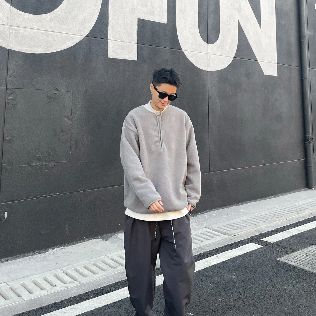 Ninjazz（年底捡漏）日系Cityboy短宽版摇粒绒半拉链加绒卫衣