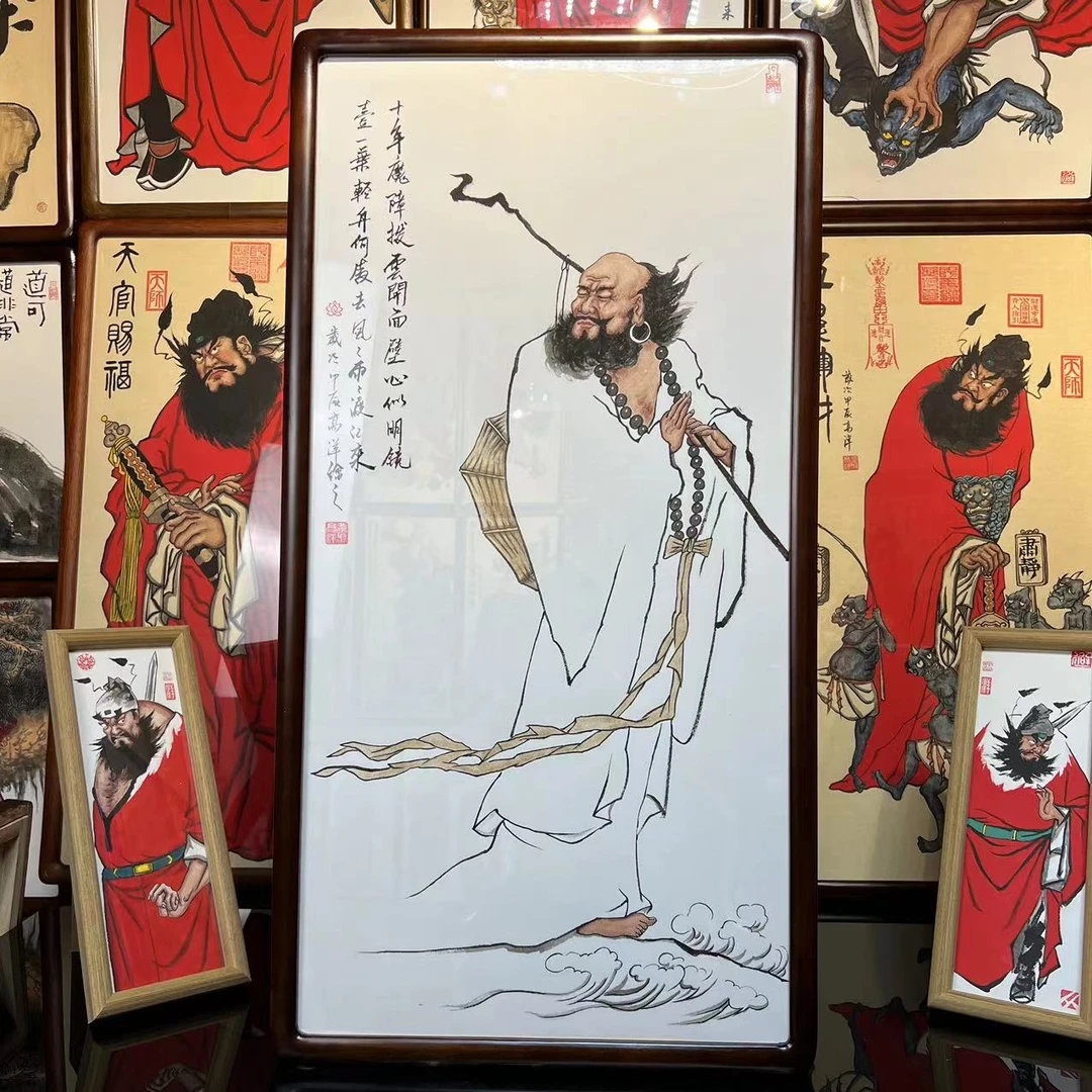 国潮装饰画达摩一苇渡江图书房茶室居家装框挂画字画国画达摩画像