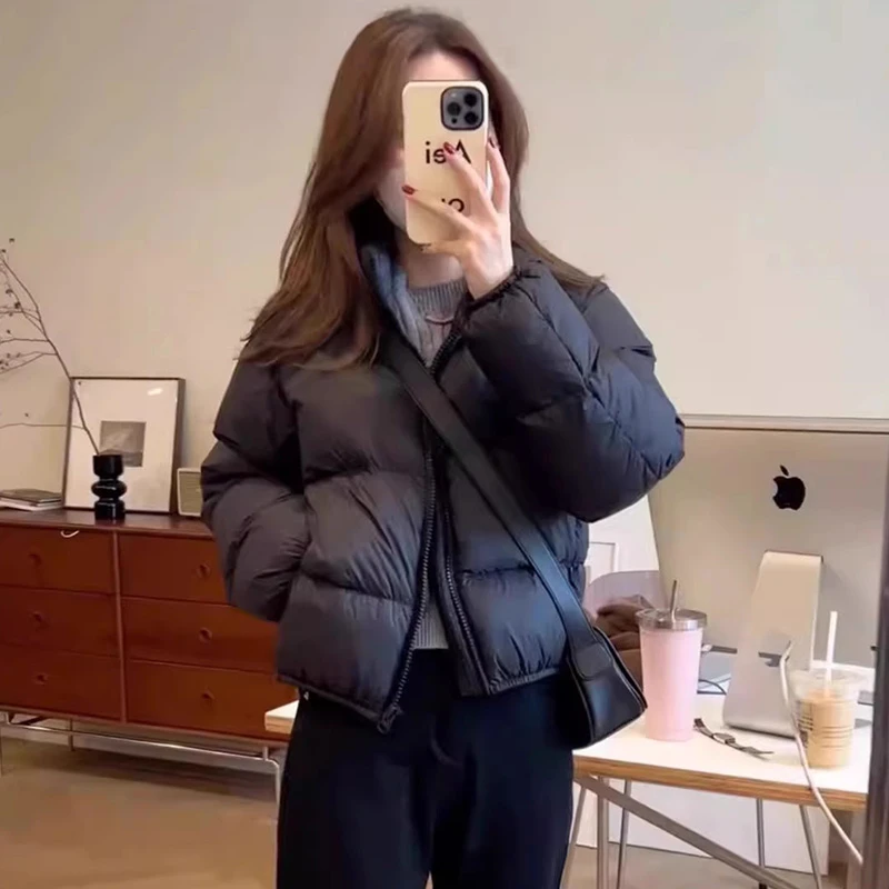 肯豆风羽绒服宽松外套女短款2024秋冬季新款小个子保暖立领面包服