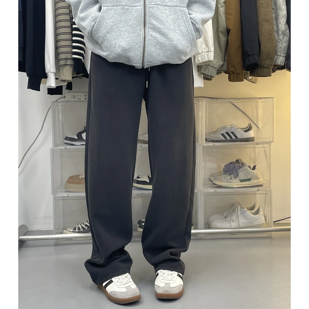 秋冬款巴黎水洗做旧直筒卫裤松紧腰情侣百搭宽松运动休闲裤