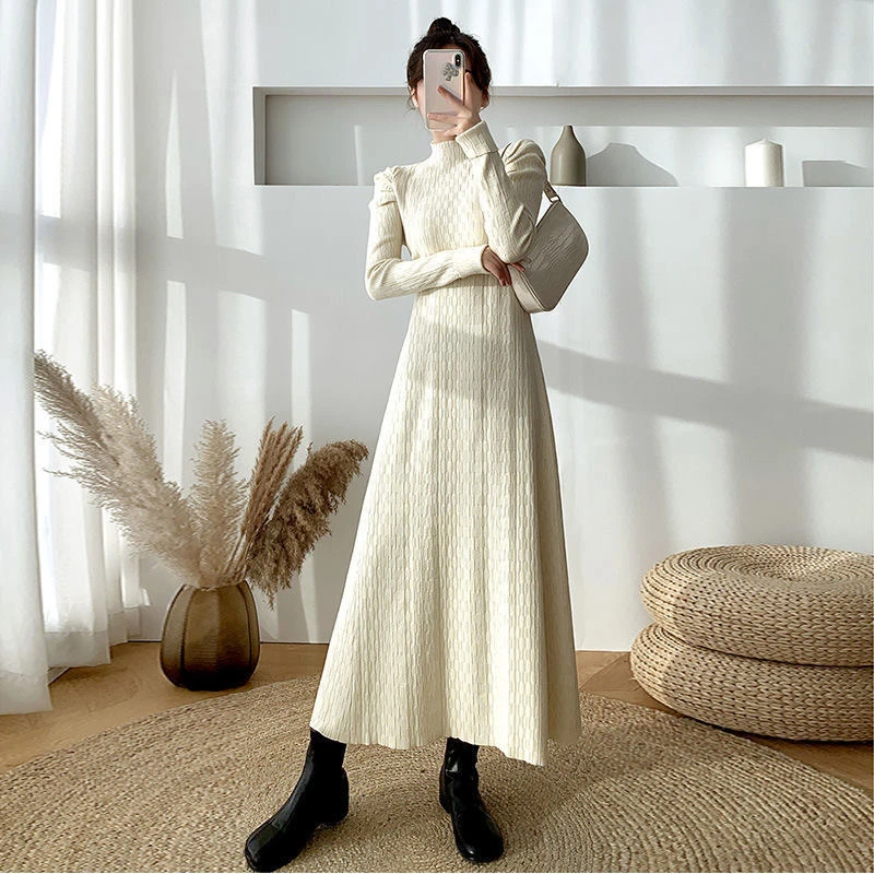 801-850 秋冬新款显瘦长袖百搭针织连衣裙