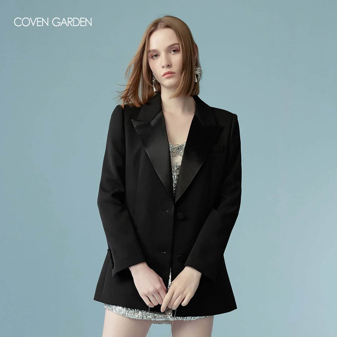 哥文花园 干练缎面拼接西装外套 CLA1043110 COVEN GARDEN