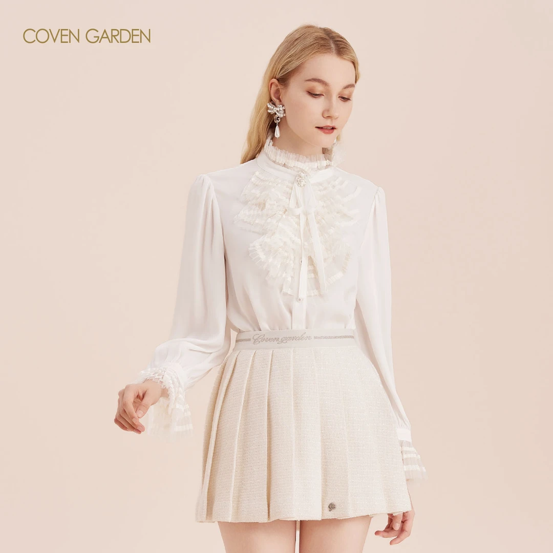 哥文花园 小众气质缎面雪纺长袖衬衫 CTA4011350