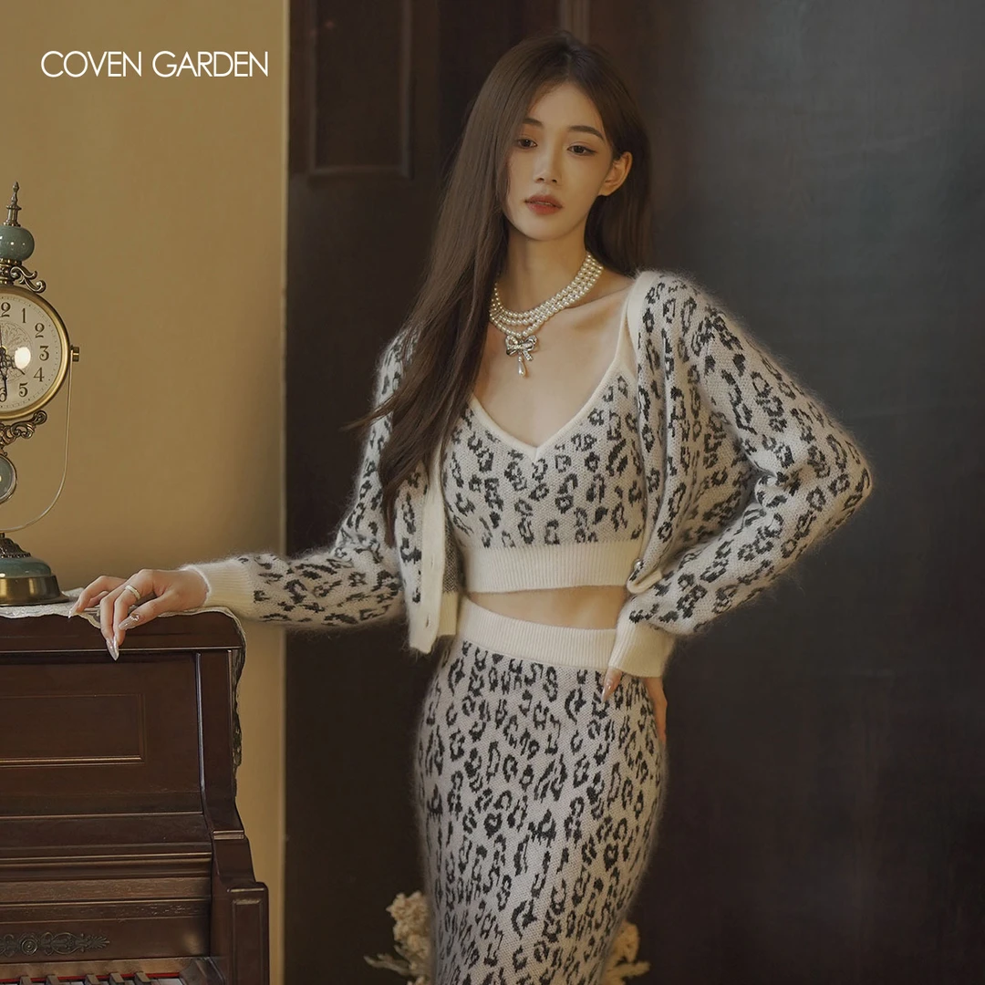哥文花园 豹纹复古针织开衫 CTA4035050 COVEN GARDEN