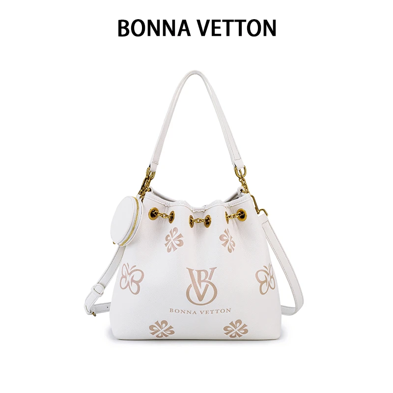 BONNA VETTON【2024时尚新款】百搭女士小众夏季白色印花子母水桶包
