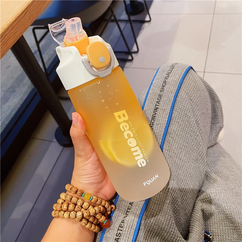网红ins风磨砂吸管杯子水杯高颜值女生便携简约带吸管塑料杯夏季