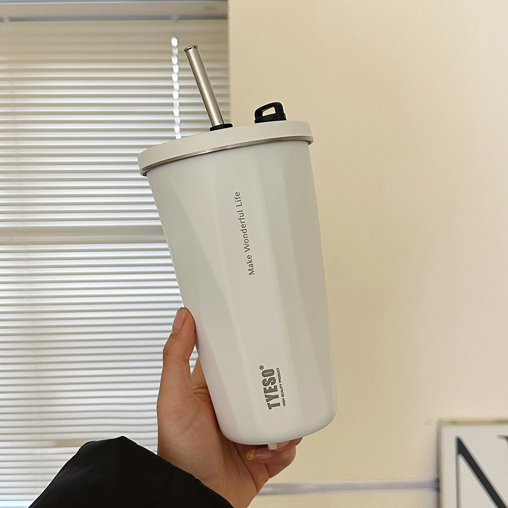 ins简约高颜值咖啡杯保温保冷男士女生情侣304不锈钢水杯子带吸管
