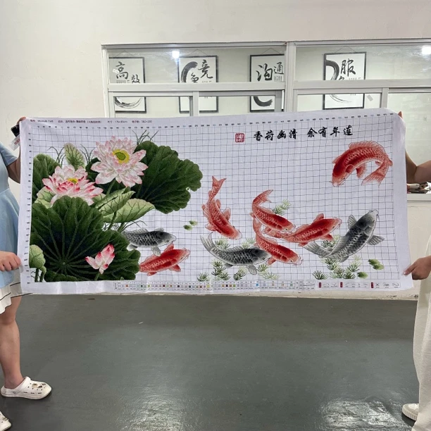 莲年有余十字绣成品新款客厅挂画1.7米