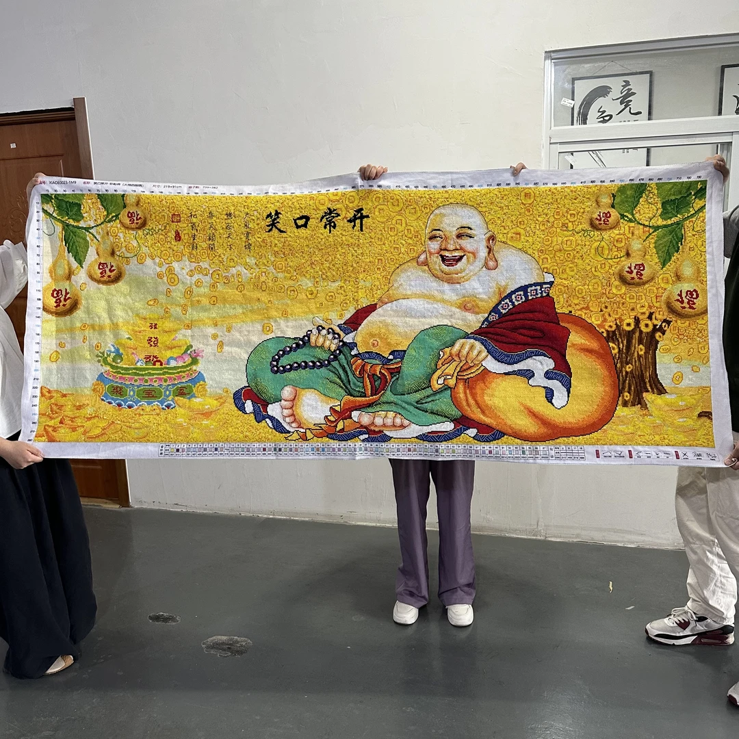 笑口常开版权十字绣成品不带框纯手工已绣好的2023新款客厅弥勒佛