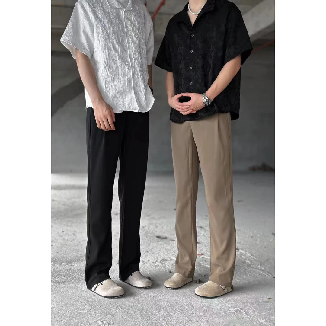 独家岛美式休闲松紧腰517版型显高显瘦直筒设计感百搭冰凉西裤