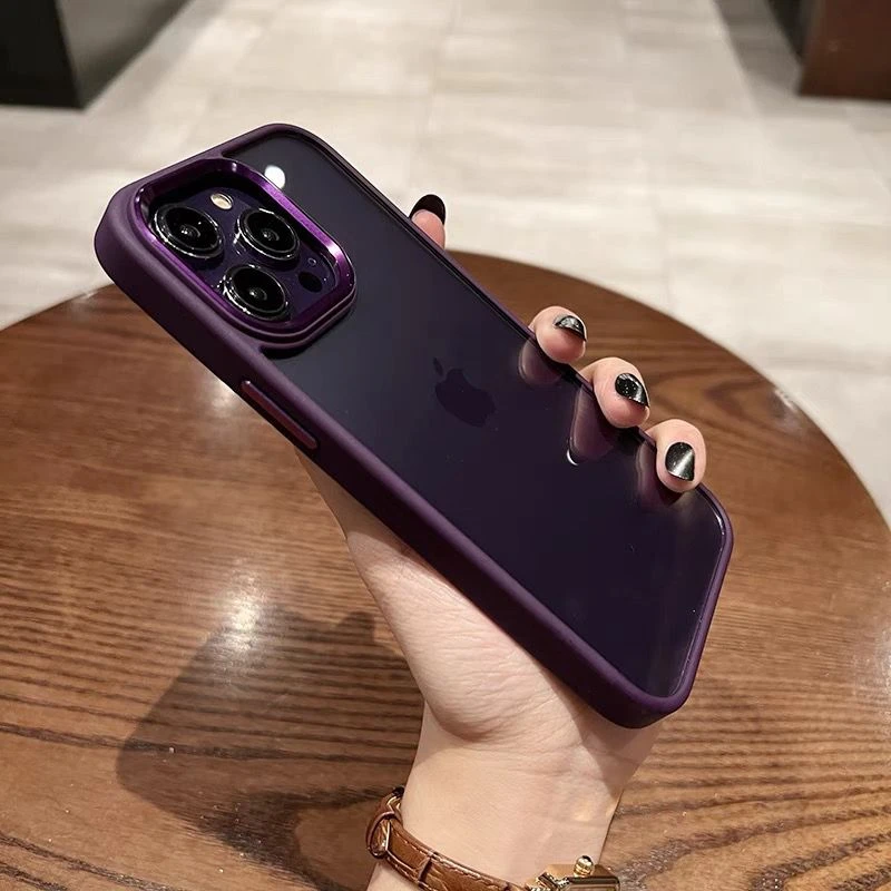 网红新款透明暗紫色苹果14promax手机壳iPhone13感12套防摔亚克力