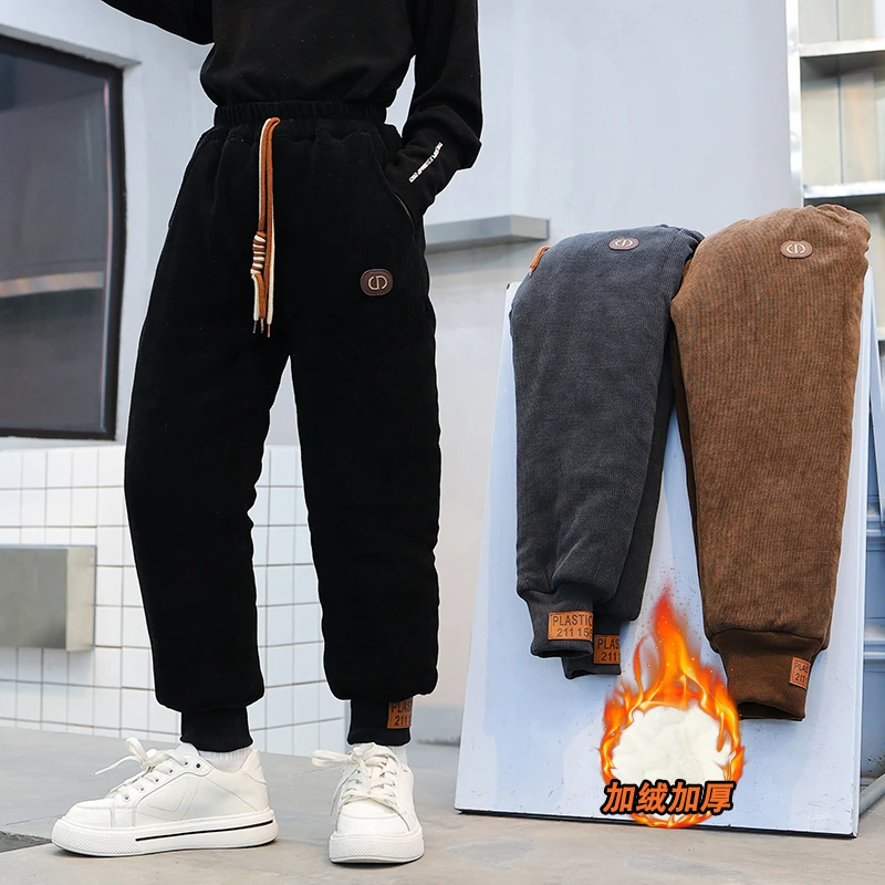 一条过冬)女童加绒特加厚欧棉绒三层中大童冬款男童时尚休闲童裤