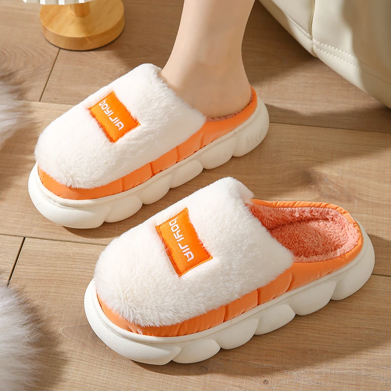 【实心踩不塌】高档耐穿双拼防滑毛绒棉拖鞋情侣居家户外棉拖鞋时尚