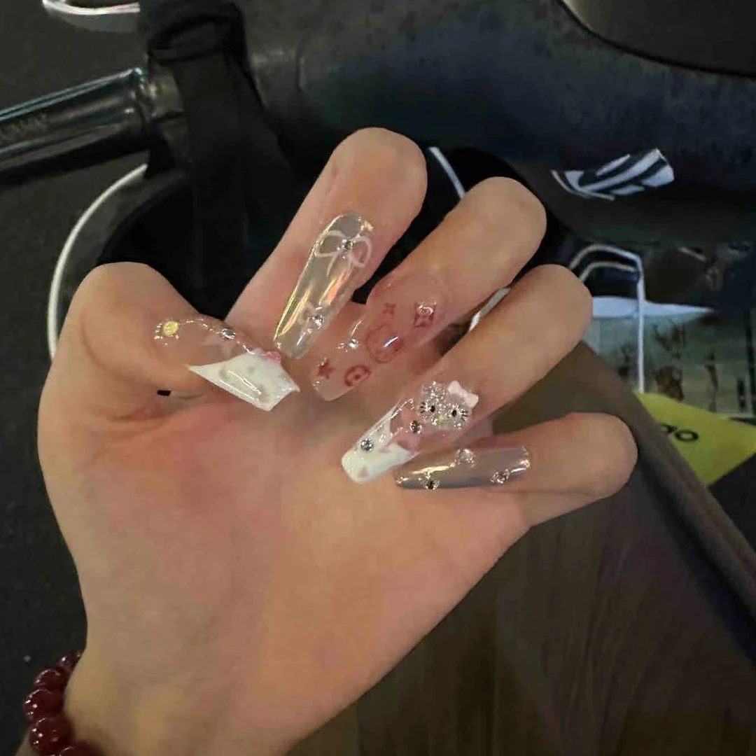 实拍手工穿戴甲片手作可拆卸穿戴式甲卡通纯爱Kitty猫少女感法式