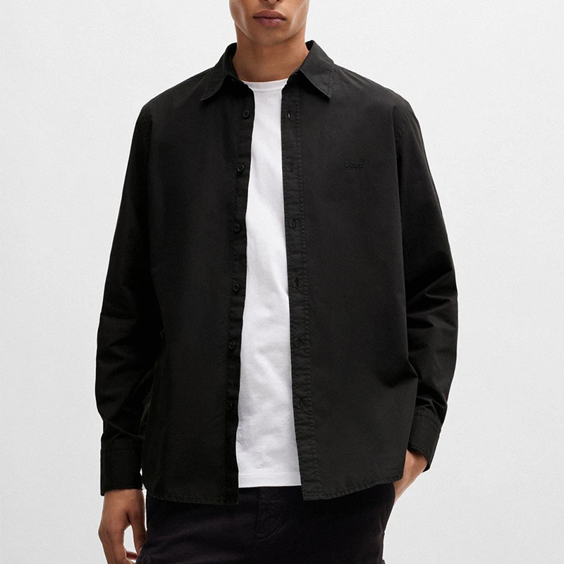 HUGO BOSS雨果博斯男秋季新款长袖衬衫时尚简约商务小标翻领上衣