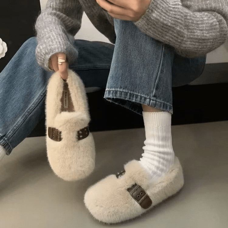 厚底毛毛鞋女冬外穿2023秋冬新款懒人一脚蹬加绒保暖软底豆豆棉鞋