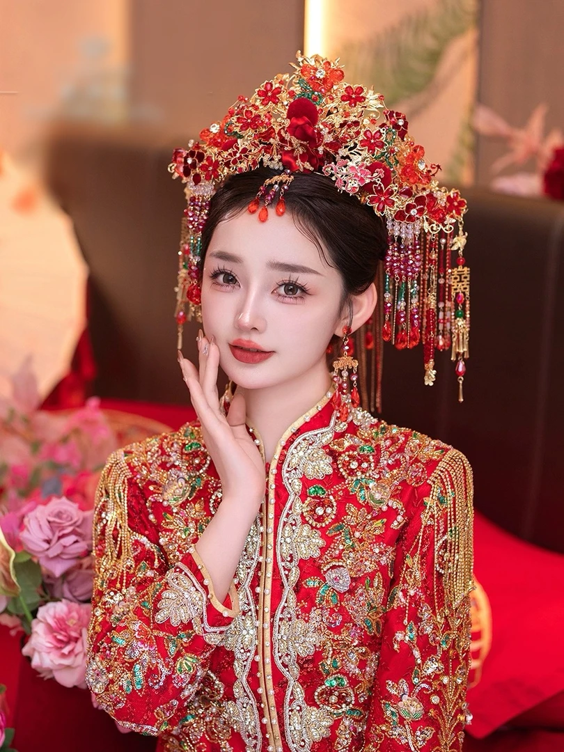 红色半冠后驱大气新娘秀禾头饰1341