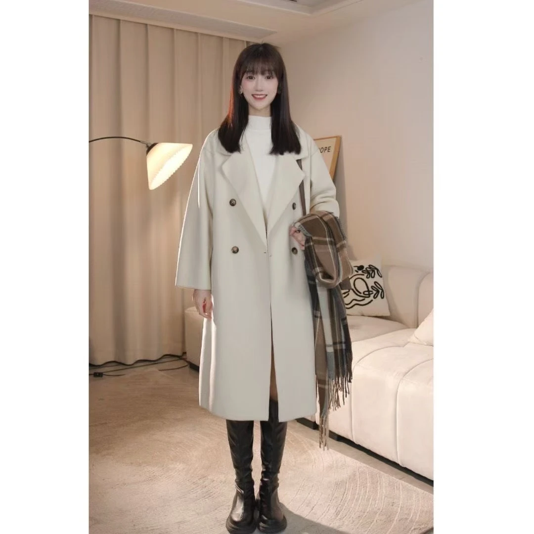 显瘦毛呢大衣2024年新款双面羊毛呢子秋冬季宽松韩版百搭简约款式