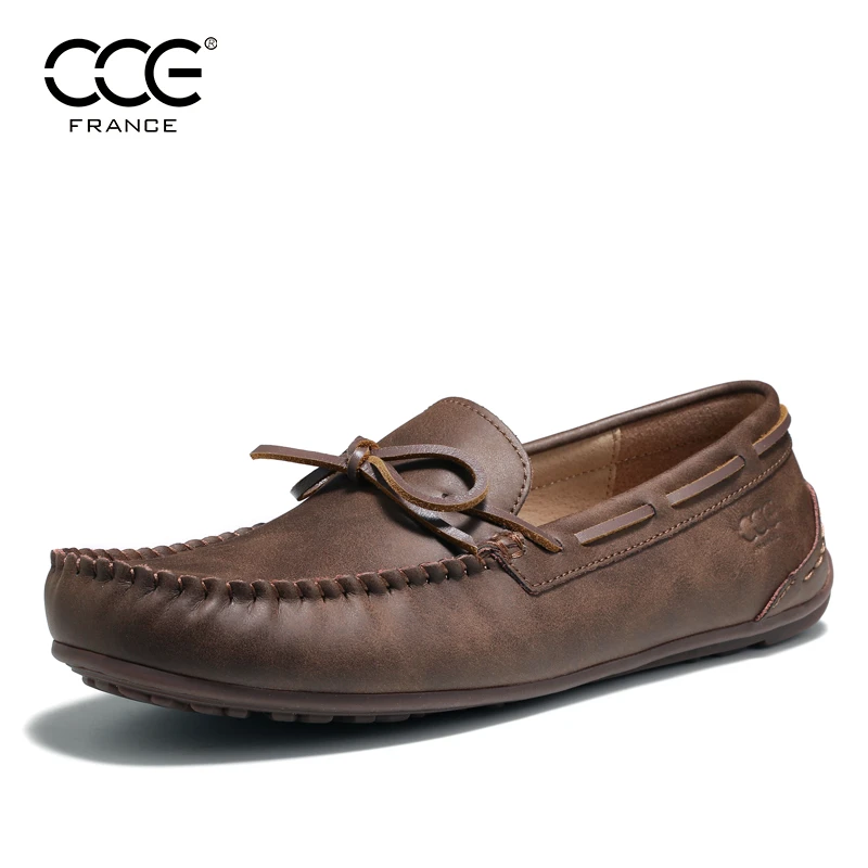 CCE男女豆豆鞋大码疯马牛皮手工情侣款懒人一脚蹬开车鞋男23020