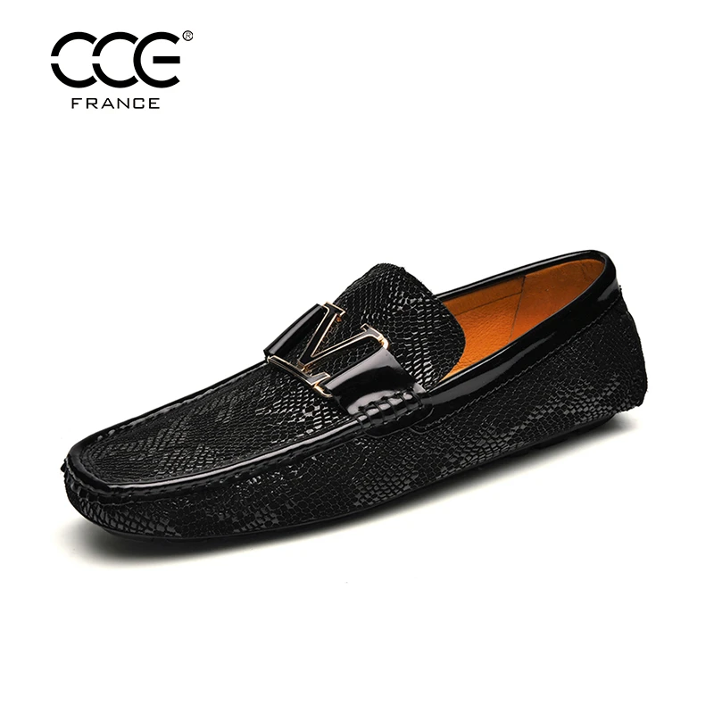 CCE男鞋透气时尚方头豆豆鞋英伦一脚蹬真皮懒人开车鞋LD8788-C