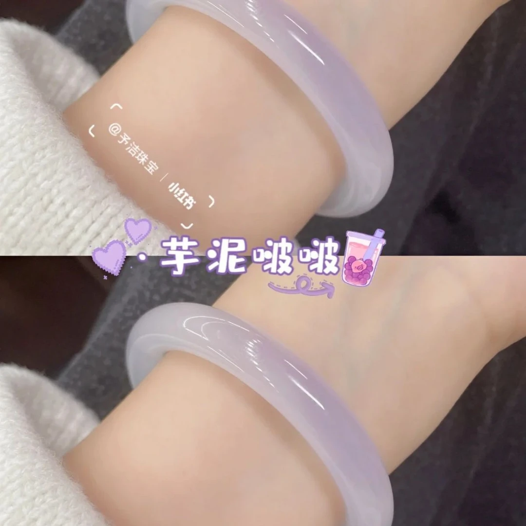芋泥啵啵绝美玻璃仿玉手镯女轻奢贵妃镯汉服旗袍配饰镯子闺蜜礼物