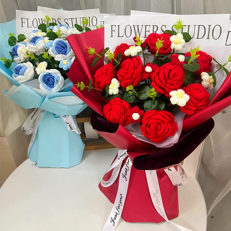 大束针织玫瑰花送女生女朋友闺蜜生日礼物毛线针织花创意情人节