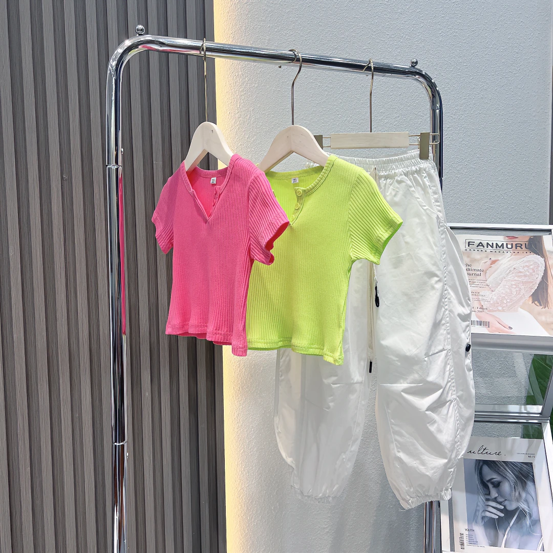 女童2025童装夏季新款纯色韩版休闲套装
