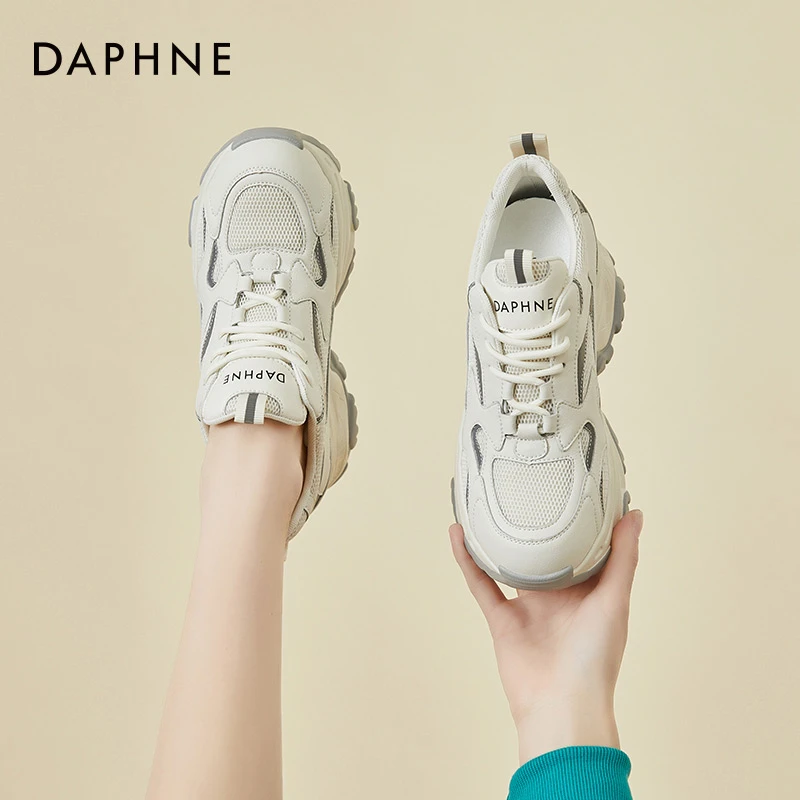 达芙妮内增高老爹鞋女2025新款小个子厚底白鞋春秋运动旅游休闲鞋