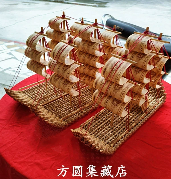 纯手工艺术品一帆风顺帆船全新一分钱1分纸币折叠装饰礼品摆件