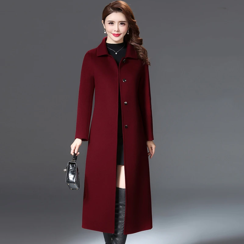 喜婆婆喜妈妈婚宴双面呢羊毛大衣女长款过膝秋冬羊毛外套中老年女