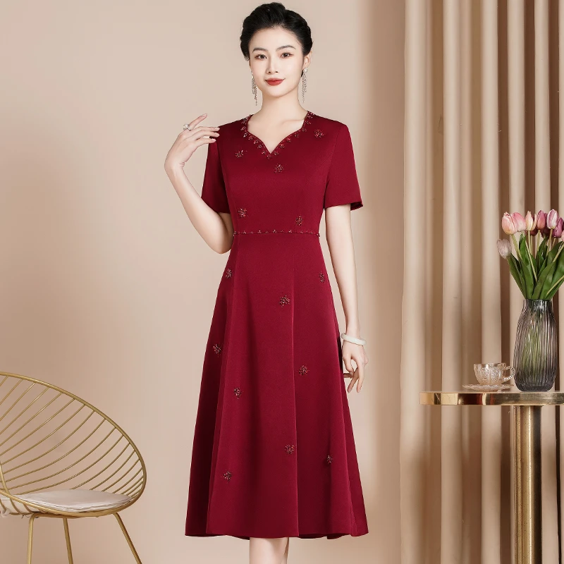 高档婚庆喜婆婆喜妈妈婚宴礼服大摆高贵中长款气质夏装大码上档次