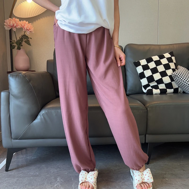 女裤子阔腿灯笼裤夏季宽松薄款棉绸加大码休闲裤家居服沙滩裤子