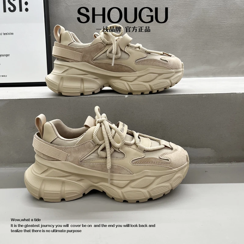 shougu/首谷原宿风真皮厚底增高时尚休闲百搭经典潮流复古老爹鞋