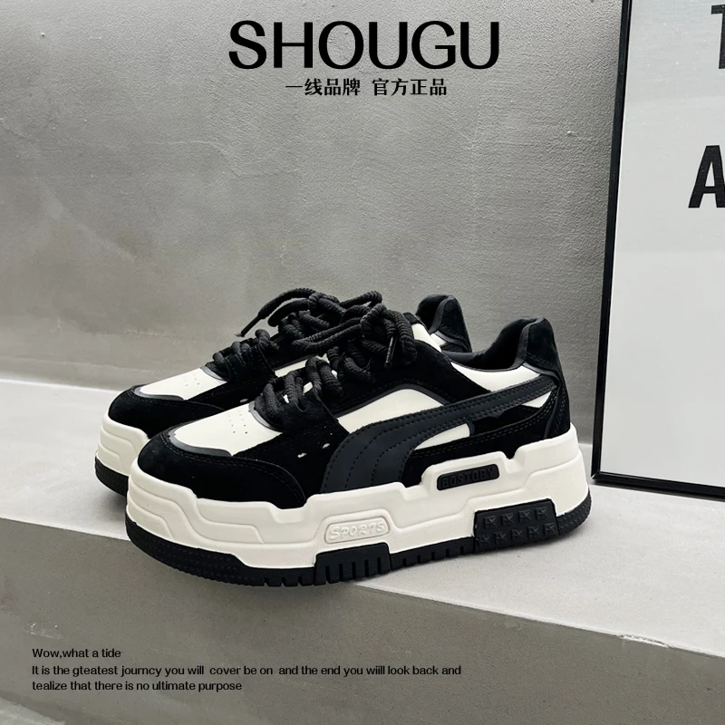 shougu/首谷冬季真皮新款韩版简约时尚休闲百搭通勤厚底板鞋女鞋