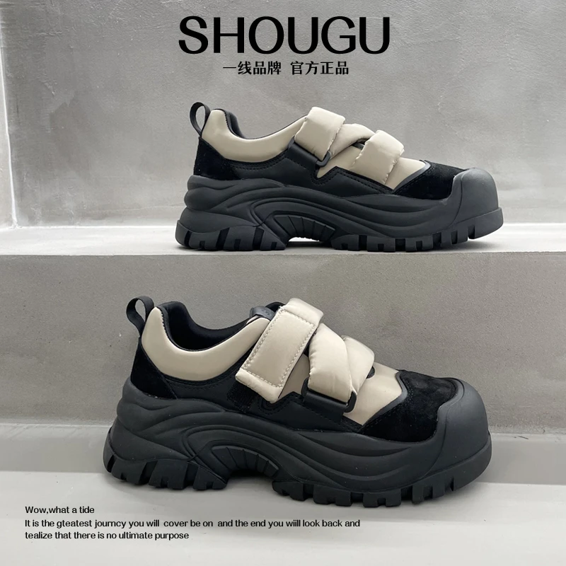 shougu/首谷2023新款秋冬季时尚休闲百搭真皮厚底魔术贴防滑女鞋