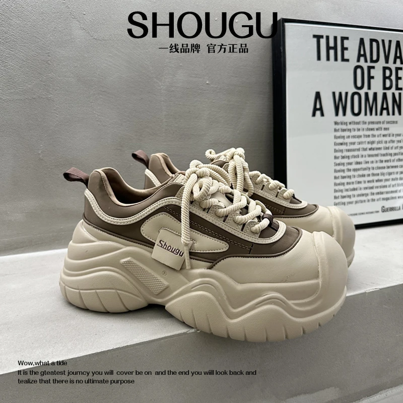 shougu/首谷新款真皮复古厚底增高小个子时尚休闲百搭丑萌女鞋潮