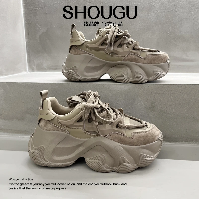 shougu/首谷新款秋冬小众设计真皮厚底时尚休闲百搭运动老爹鞋潮