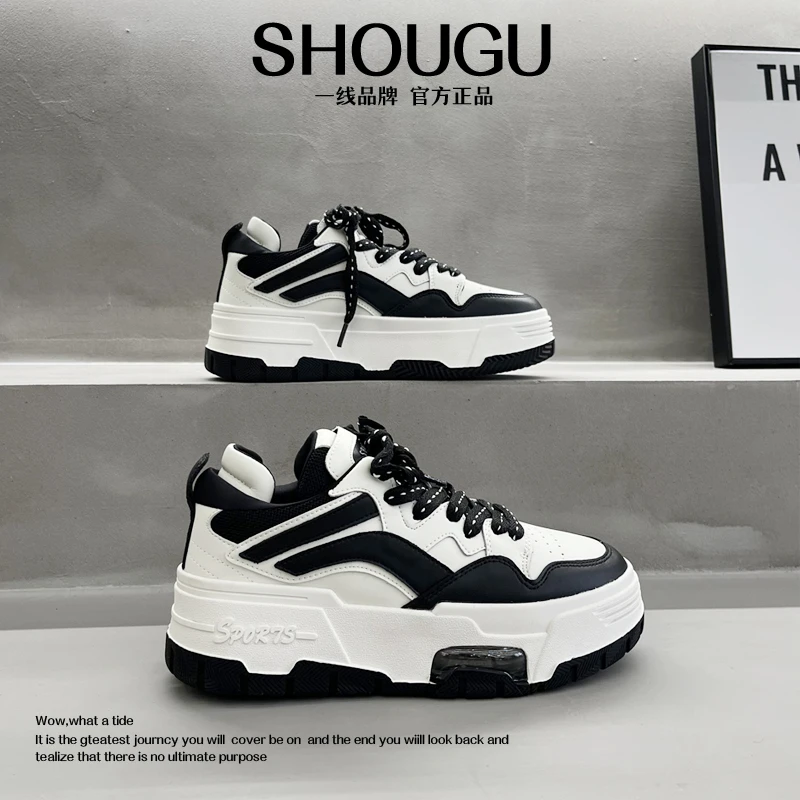 shougu/首谷2023年韩版街拍时尚秋季新款真皮潮流厚底学生休闲鞋