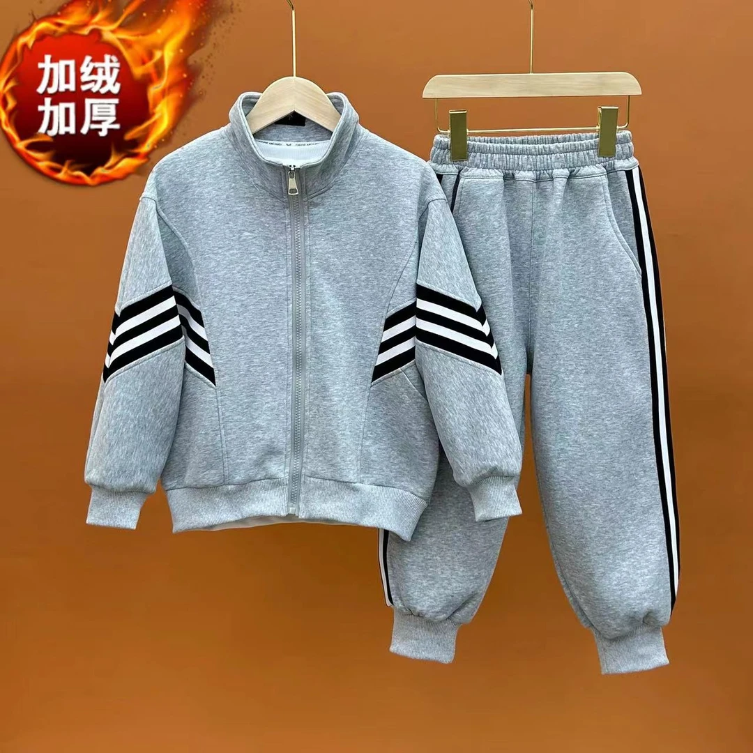 冬装男童外套加绒套装儿童加厚休闲两件套棒球服男女都可以穿洋气