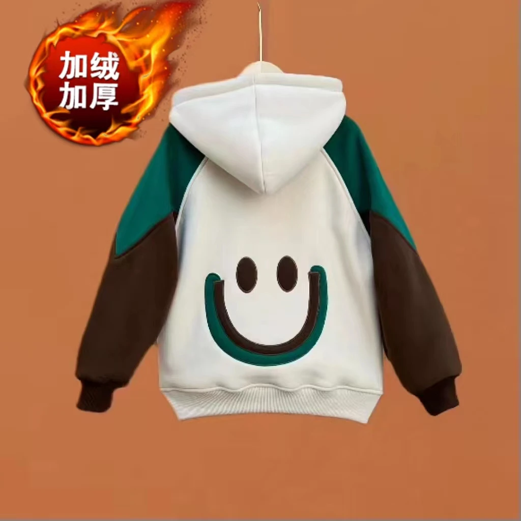 现货糕糕绒男女童加绒连帽卫衣中大童一体绒加厚上衣冬【不含衬衫】