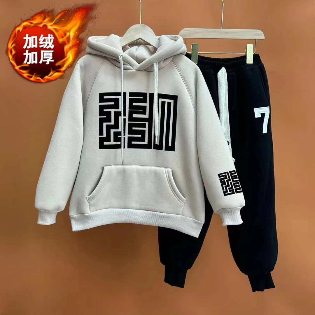 男女童特厚加绒卫衣糕糕绒中大童连帽一体绒上衣冬款【不含黑色领】