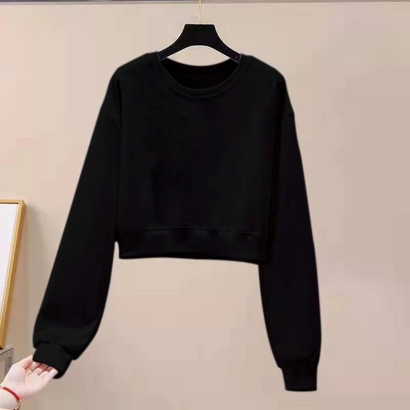 高腰短款长袖卫衣女宽松秋季新款小个子外穿百搭洋气衣服女