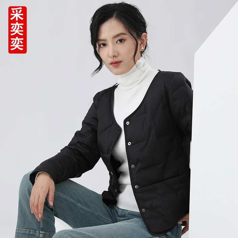 羽绒内胆女修身轻薄保暖配大衣可变低V领保暖新品秋冬羽绒服打底
