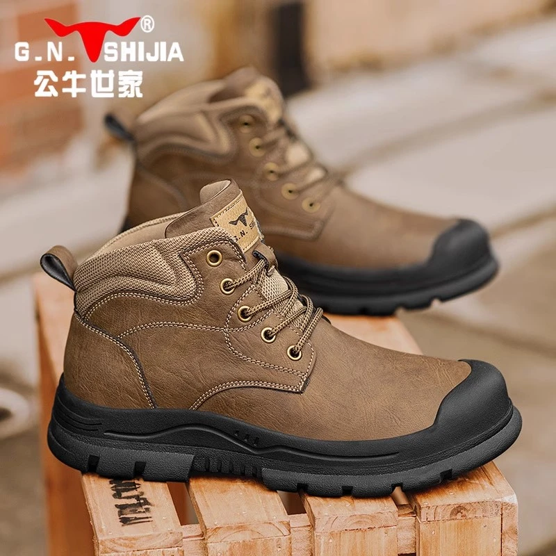 公牛世家高帮劳保鞋男士防滑耐磨防撞工装马丁靴复古中年爸爸靴子