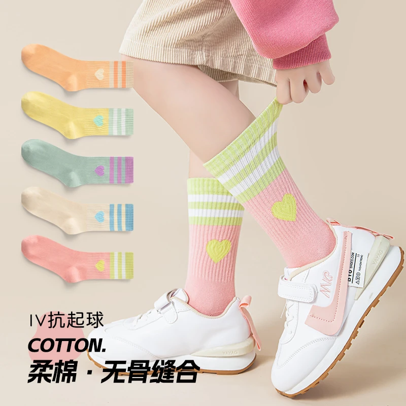儿童袜子女童无骨春秋款棉袜ins潮袜女孩学生运动秋季撞色中筒袜